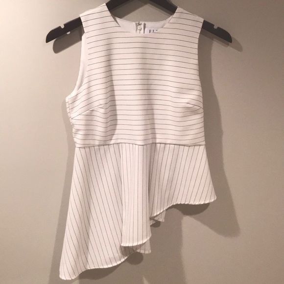 ELLE Asymmetrical Striped Sleeveless Peplum Top - Picture 10 of 10
